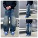 Men's & Women's Streetwear Straight Leg Jeans - Classic Blue Denim With Hand-Painted Details, Low Waist, Relaxed Fit (S-3xl)_mkmklike.com