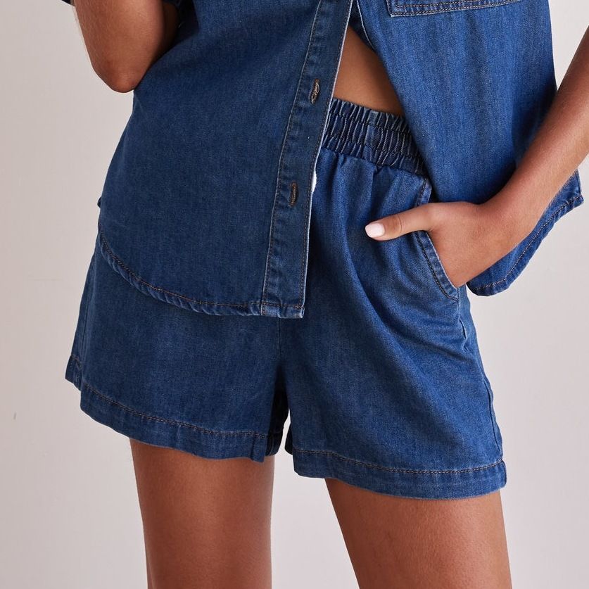 Women's Clothing Summer New Washed Retro Solid Color Short Sleeved Shirt Shorts Denim Suit Women_mkmklike.com