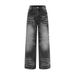 Color-Block Washed Denim Straight-Leg Men's High Street Water Ripple Distressed Loose Casual Pants_mkmklike.com