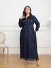 K Plus-size Women's Denim Dress With Fringed Long Sleeves And A Front Opening Dress._mkmklike.com
