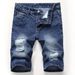 Men's Distressed Denim Jeans - Vintage Washed Blue Relaxed Fit Straight Leg Casual Shorts For Hip Hop Streetwear_mkmklike.com