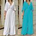 Women's 2023 temperament elegant v-neck bat sleeve wide-leg solid color simple fashion jumpsuit_mkmklike.com
