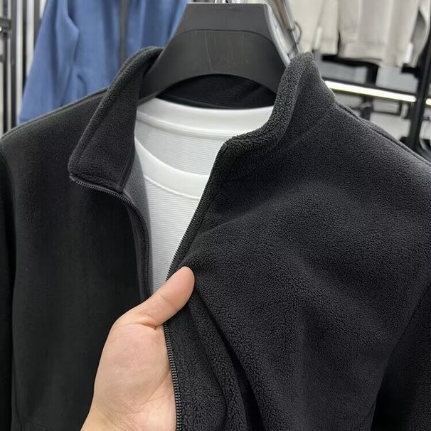 Men's Clothing New autumn and winter fashion polar fleece stand collar men's jacket fashionable and versatile loose couple style zipper sweater_mkmklike.com