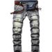 Men's Distressed Washed Jeans High Street Trendy Retro Casual Slim Straight Leg Pants With Pockets_mkmklike.com