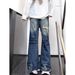 Men's American Style High-Waisted Ripped Jeans Loose Fitting Straight Leg Wide Leg Pants Casual Pear Shaped Body Fit Summer New Style_mkmklike.com