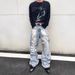 Men's Distressed Flared Jeans With Fringe Detail - Washed Vintage Denim Pants, Loose Fit High Street Trousers For Casual Wear_mkmklike.com