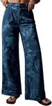 Women's High-Waisted Wide Leg Jeans Retro Rose Print Loose Fitting Casual Trousers Rolled up Cross Border Bestseller_mkmklike.com