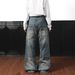 Men's Distressed Patchwork Jeans – Vintage Washed Straight & Slight Flare Denim Pants For Hip-Hop Streetwear (S-3XL)_mkmklike.com