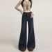 American-style Dark Blue High-waisted Stretch Slimming Jeans For Women, New Spring Fashion, Non-clingy To The Legs,_mkmklike.com