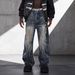 Men's Clothing Men's Distressed Washed Jeans – Oversized Straight-Leg Denim Pants With Hand-Painted Details (Low-Rise, Non-Stretch, S-3XL)_mkmklike.com