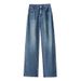 Women's Summer Thin Tencel Straight-leg Jeans, Ice Silk High-waisted Slimming Loose Breathable Narrow Wide-leg_mkmklike.com