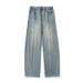 Men's Distressed Retro Split Design Washed Scimitar Jeans High Street Style Straight Loose Casual Long Pants Spring Fashion_mkmklike.com