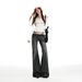 25 Autumn/Winter New Gray Bamboo Pattern Elastic Low-Waist Slightly Loose Flared Jeans For Women_mkmklike.com