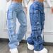 Women's High Waist Large Size Denim Trousers 2025 European Fashion Solid Color Versatile Multi Pocket Casual Workwear_mkmklike.com
