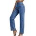 Women's Beaded Washed Denim Jeans Straight Leg Long Pants Relaxed Everyday Wear Versatile Comfortable Feshion Trend_mkmklike.com