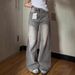 American Vibe Plus-size Vintage Washed Jeans Women, High Street Style, Loose Fit For Pear-shaped Body, Wide-leg Drapey_mkmklike.com