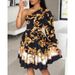 Women's Clothing Printed dress for women with sloping rotator sleeves tucked in_mkmklike.com