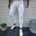 Men's Slim Fit White Distressed Jeans - High Street Fashion Straight Leg Ripped Patchwork Casual Pants_mkmklike.com