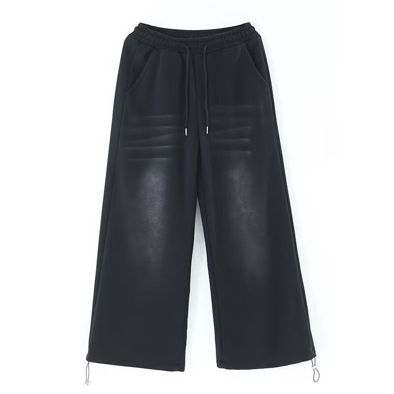 Men's Trendy High Street Workwear Jeans Drawstring Elastic Waist Loose Wide Leg Floor Length Pants Blue Spring Summer_mkmklike.com