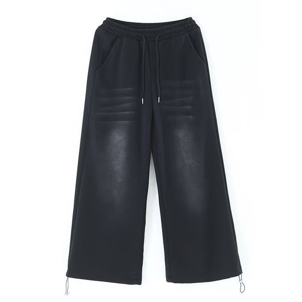 Men's Trendy High Street Workwear Jeans Drawstring Elastic Waist Loose Wide Leg Floor Length Pants Blue Spring Summer_mkmklike.com
