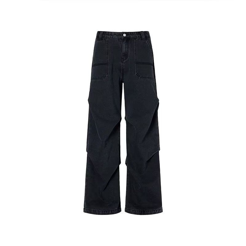Men's Washed Blue Jeans Spring Autumn Retro Trendy Loose Straight Leg High Street Style New Pants_mkmklike.com