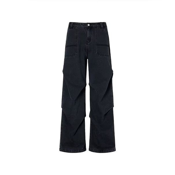 Men's Washed Blue Jeans Spring Autumn Retro Trendy Loose Straight Leg High Street Style New Pants_mkmklike.com