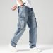 Cross-border Special For Hot-selling Plus Size Wide-leg Loose Jeans Men's Retro Multi-bag Locomotive Hip-hop Skateboard Pants_mkmklike.com