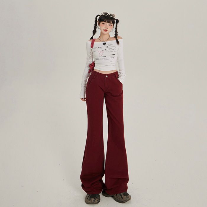 Women's Clothing Retro Low Waist Bell Bottom Pants Autumn And Winter Slim Fit_mkmklike.com