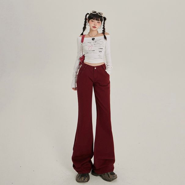 Women's Clothing Retro Low Waist Bell Bottom Pants Autumn And Winter Slim Fit_mkmklike.com