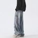 Washed Retro Pleated Jeans Men's Straight Loose Wide Legs American High Street Tide Brand Ruffian Handsome Casual Trousers Tide_mkmklike.com