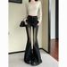 Vintage Black Gray High Waist Flared Stretch Tassel Jeans For Women With Design Sense, Washed Versatile Petite Bootcut_mkmklike.com