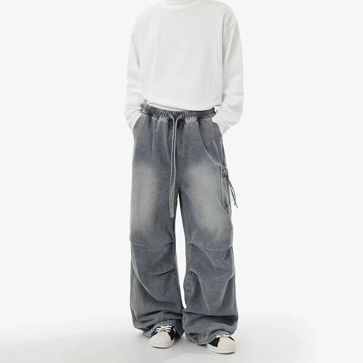 Vintage Washed High Street Straight Leg Jeans For Men & Women - Relaxed Fit With Big Pockets, Classic Blue & Black_mkmklike.com