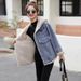 Cozy Fleece-Lined Denim Jacket For Women - Oversized Short Coat With Polo Collar, Warm Winter Fashion For Petite & Tall_mkmklike.com