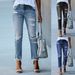 Women's Slim Fit Straight Leg Jeans - High Waist Ripped Denim Pants In Dark Blue, Black & Light Blue (S-XXL)_mkmklike.com