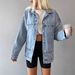 Women's Casual Long Sleeve Denim Jacket European American Style Drop Shoulder Button Front Loose Fit_mkmklike.com