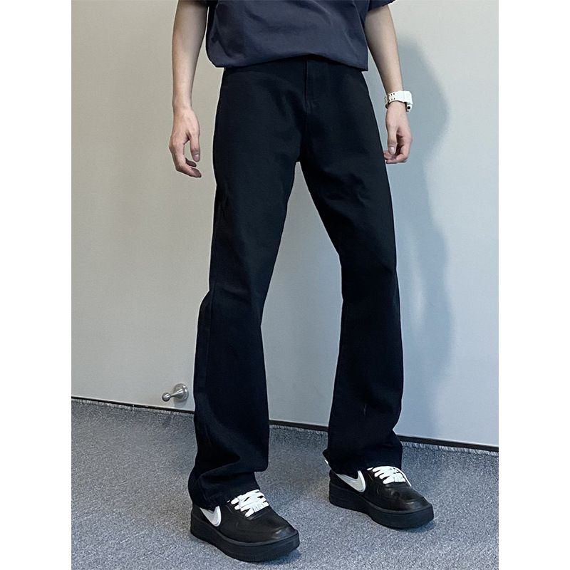 Nordmann Men's Black Flared Jeans High Street Trend New Casual American Retro Loose Straight Pants_mkmklike.com