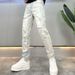 Ripped, Stylish, Light Colored Men's Jeans For Spring And Summer, Trendy And Versatile, Stretchy, Slim Fit, Youthful And Fashionable Brand Long Pants._mkmklike.com