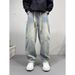 2025 Spring And Autumn New Light Blue Jeans Men's Trendy Brand Splicing Wide-leg Pants Retro Washed Loose Straight Pants_mkmklike.com