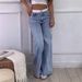 Women's Clothing Retro High Waist Non Elastic Washed Straight Jeans Fashion Contrast Color Wide Leg Jeans_mkmklike.com