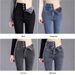 2024 Fall/Winter New Women's Fleece-Lined High-Waisted Jeans, Stretch Slim-Fit Pencil Pants, Slimming Cropped Jeans_mkmklike.com