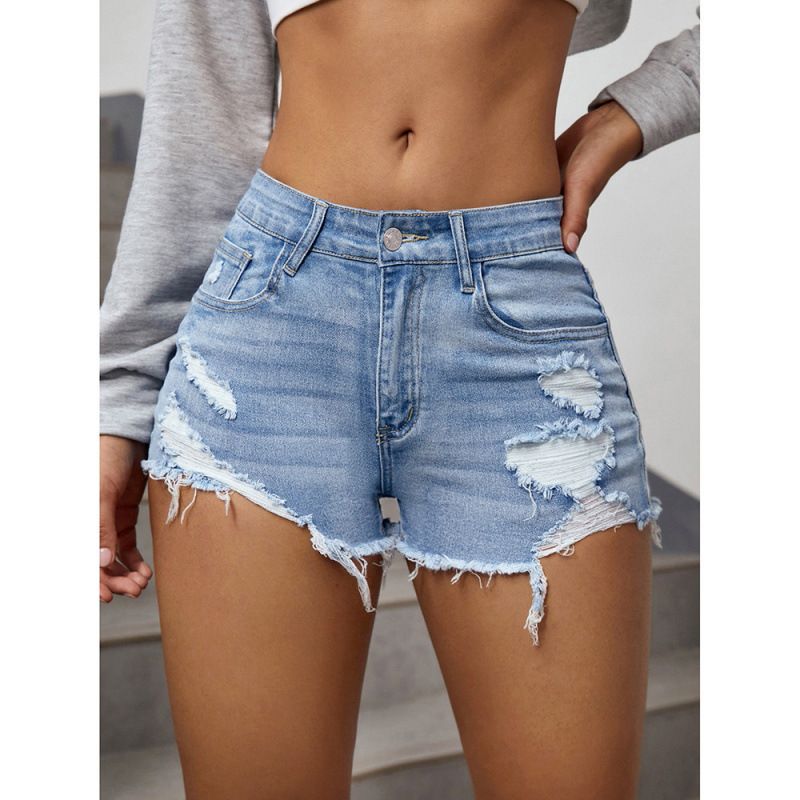 American Retro Denim Women, New Fashion For Summer 2025, Trendy Ripped Personalized Shorts_mkmklike.com