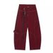 Men's High Street Deconstructed Jeans - Wide-Leg Cargo Pants With Asymmetrical Hem (Wine Red/Black)_mkmklike.com