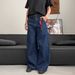 Retro Denim Raw Color Drawstring Design Jeans For Men And Women Clean Fit Loose Casual Straight Leg Jeans For Couples_mkmklike.com