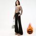 Factory Direct Black Non-Skinny Fleece-Lined Flared Jeans For Women, Autumn And Winter Thickened Loose Slimming_mkmklike.com