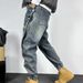 Retro Washed Blue Jeans Men's Spring And Summer Trendy Brand Loose Tied Feet Harlan Pants Ruffian Handsome Breasted Casual Pants_mkmklike.com