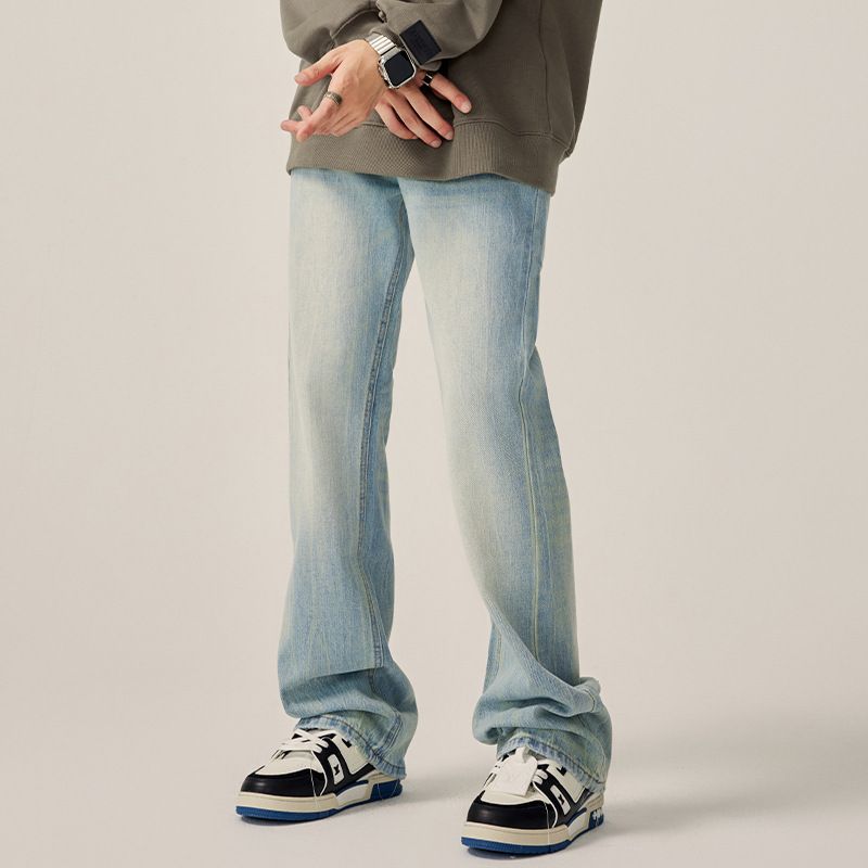 Nordmann Muqiu Clothing | American High Street Retro Washed Flared Jeans Men's Trendy Loose Straight Floor-Length Wide-Leg Pants_mkmklike.com