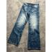 Men's Clothing Retro Dark Blue Lightning Cracked Jeans Loose Wide Leg Pants Straight Flared Design For Men And Women_mkmklike.com