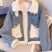Women's Fleece-Lined Denim Jacket - Winter Short Coat, Oversized Fit, Warm & Stylish For Petite To Plus Size (White, Grey)_mkmklike.com