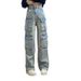 Women's Retro Cargo Jeans High Waisted Straight Leg Baggy Pants With Multi-Pockets, Stretch Denim, Comfortable & Stylish Oversized Trousers_mkmklike.com