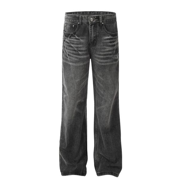 "Men's Vintage Flared Jeans - Punk Style Distressed Denim Wide Leg Trousers For Casual & Hippie Fashion (Blue/Black, S-XXL)"_mkmklike.com